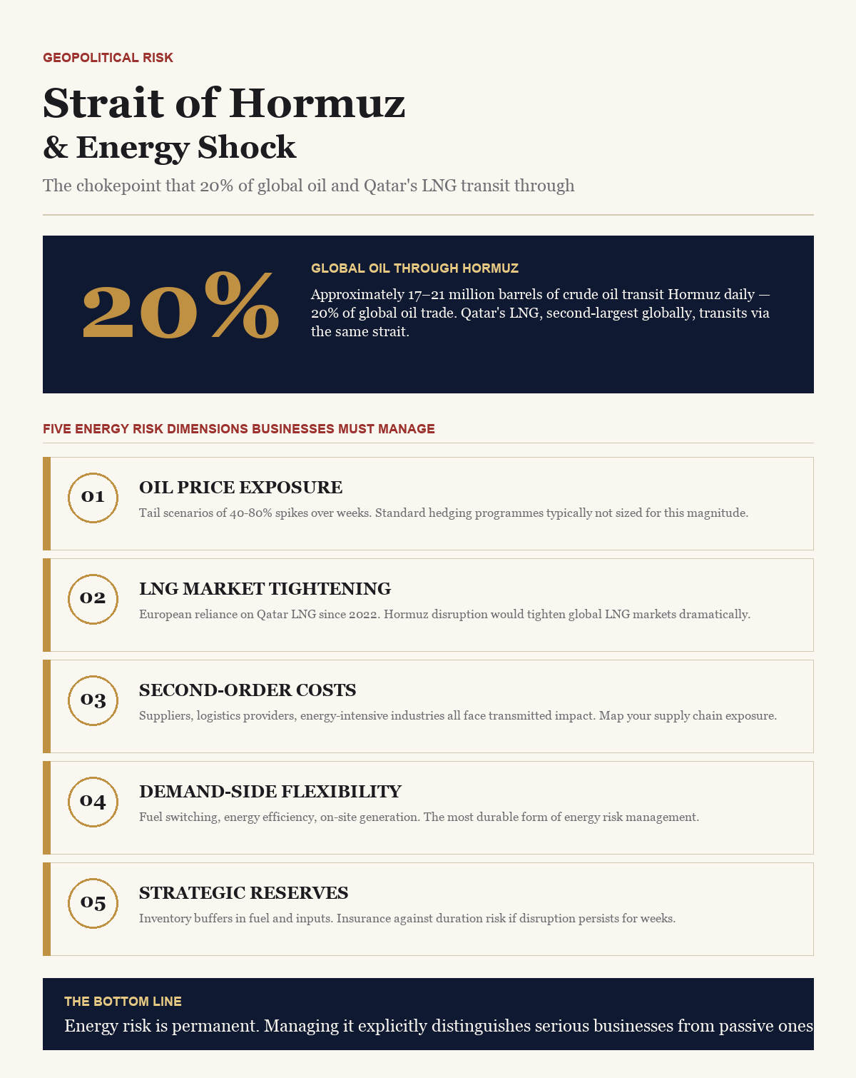 Strait of Hormuz & Energy Shock — BusinessIQx infographic
