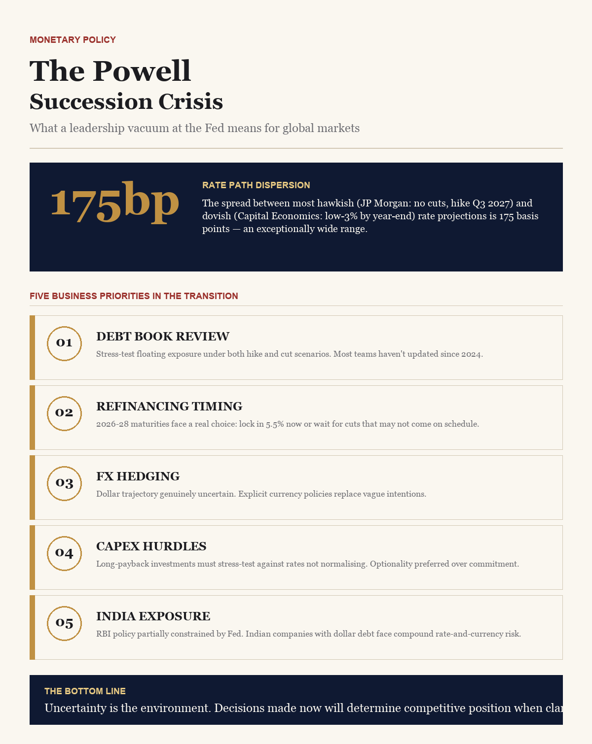 The Powell Succession Crisis — BusinessIQx infographic