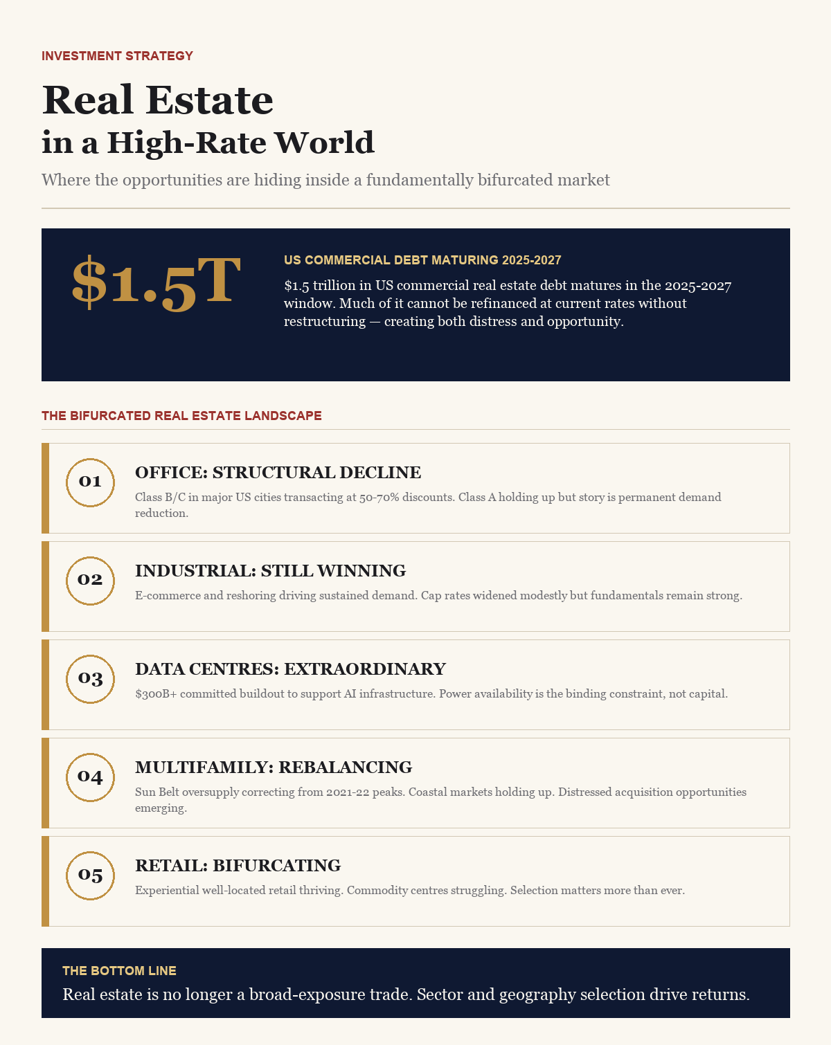 Real Estate in a High-Rate World — BusinessIQx infographic
